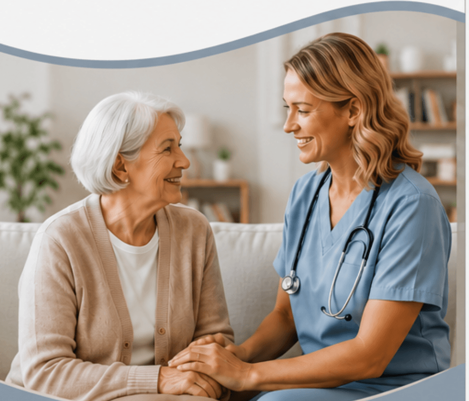 Nurse providing compassionate care to an older adult at home